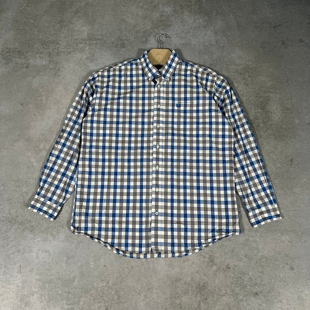 Cinch Plaid Button Down Blue & White Western Long Sleeve Shirt Men’s Size Medium